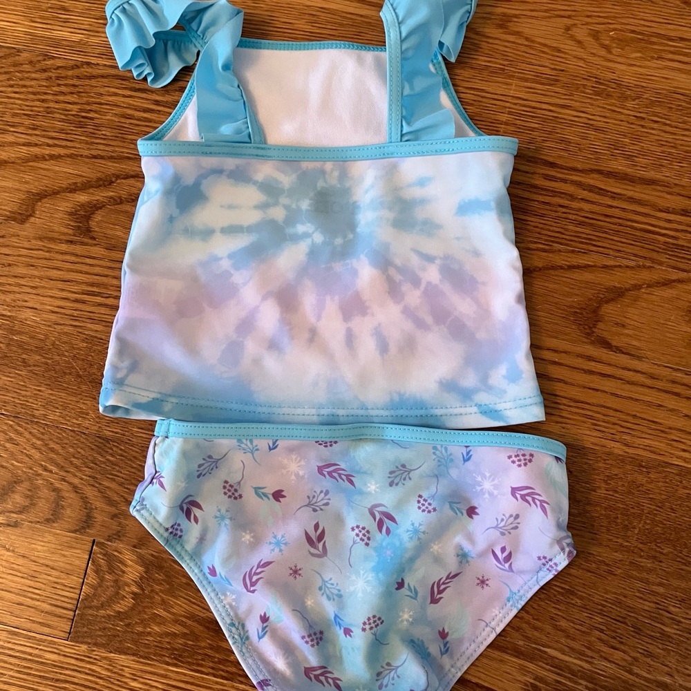 Size 4 Bathing Suit Bundle Disney Green Rashguard Swimwear Elsa Anna Swim Shirt - Picture 5 of 13
